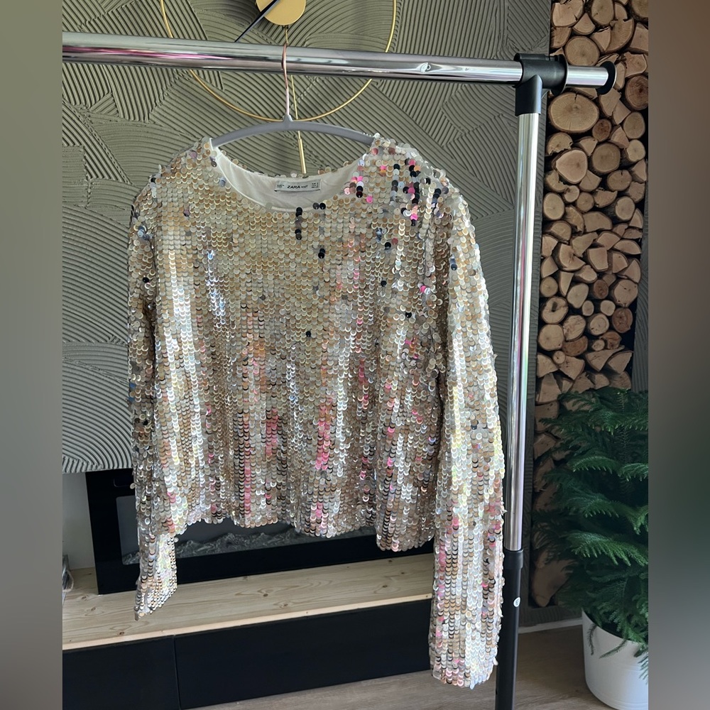 Zara gold sequin long sleeve top